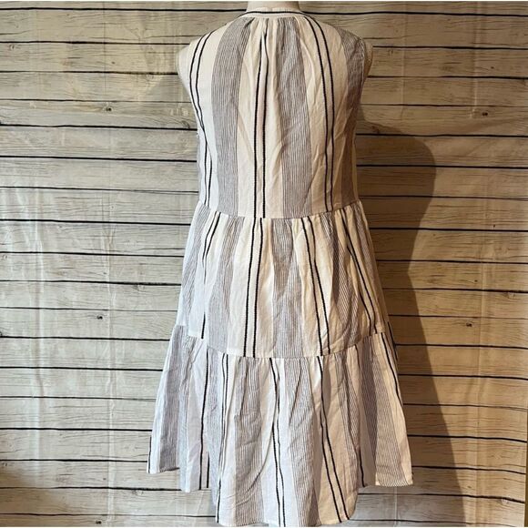 Sundry Everyday Striped Boho Mini Tunic White Black Sleeveless Dress Size O - Picture 7 of 10